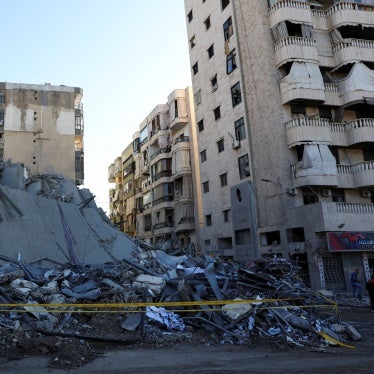 A damaged site of one of the branches of Al-Qard al-Hassan, a financial institution linked to Hezbollah, following Israeli airstrikes on October 20, 2024, in Chiyah, Lebanon.