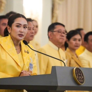 Thai Prime Minister Paetongtarn Shinawatra speaks to the media