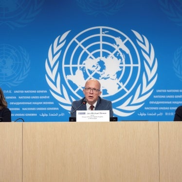 Members of the Group of Human Rights Experts on Nicaragua hold a press conference during the 58th Human Rights Council session at the UN's European headquarters in Geneva, Switzerland, February 26, 2025.