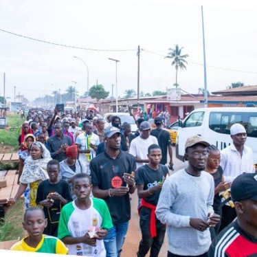 A crowd is marching.