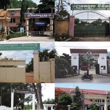 Banteay Meanchey Gendarme Center (top L),  Banteay Meanchey Phnom Bak Center (top R),  Phnom Penh Orgkas Khnom Center (middle L), Battambang Gendarme Center (middle R), Preah Sihanouk Gendarme Center (bottom L), Siem Reap Police Center (bottom R)