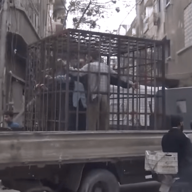 Still from video showing caged civilians in Eastern Ghouta, Syria. Courtesy of Sham News Network Youtube.
