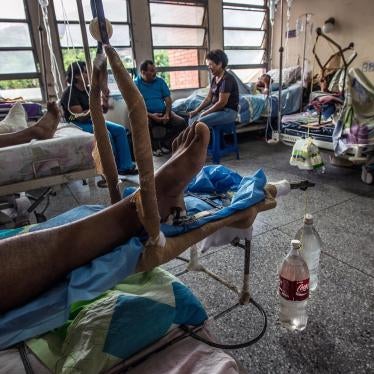 Devices pieced together by doctors, using recycled soda bottles and water jugs as weights, to treat patients with broken legs at the University Hospital Dr. Luis Razetti in Barcelona, April 15, 2016. 