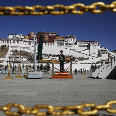 A paramilitary police officer stands guard in front of the Potala Palace in Lhasa, Tibet Autonomous Region, China on November 17, 2015.