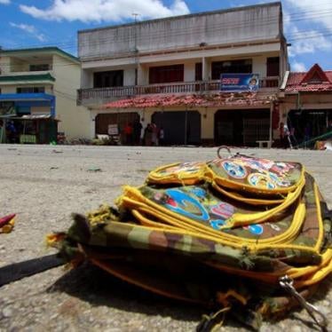 A school bag lies next to the bomb attack site in Narathiwat province, Thailand on September 6, 2016.