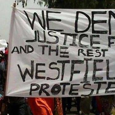 Opposition supporters demonstrate on April 16, 2016 in the Gambian capital, Banjul, following the death in custody of opposition activist Solo Sandeng.