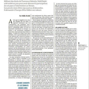 Open letter Nabeel Rajab (French) - Le Monde - 21 dec 2016