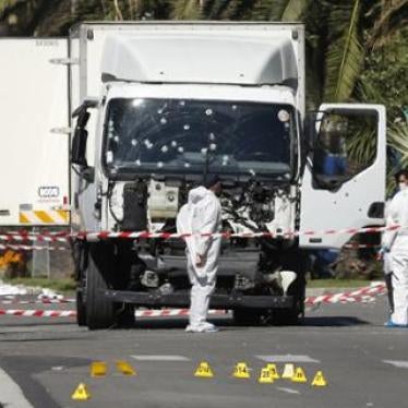 Investigators continue to work at the scene near the heavy truck that ran into a crowd at high speed killing scores who were celebrating the Bastille Day July 14 national holiday on the Promenade des Anglais in Nice, France, July 15, 2016