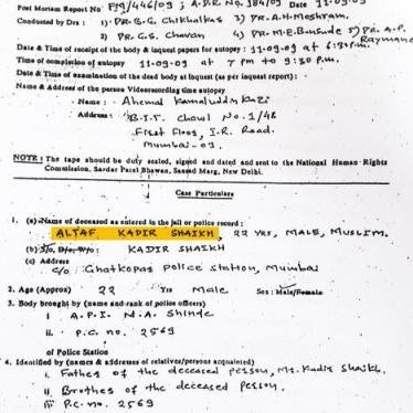 Copy of post-mortem report of Altaf Shaikh, September 11, 2009.