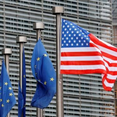 U.S. and European Union flags are pictured in front of the European Commission headquarters in Brussels, Belgium February 20, 2017.