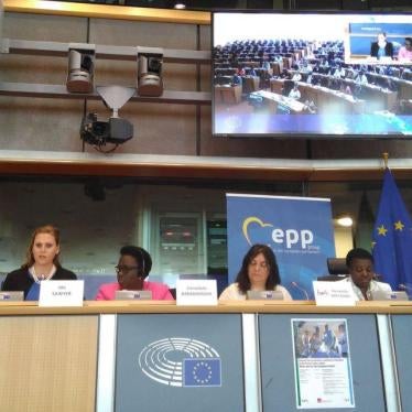 Ida Sawyer speaks at the European Parliament, in Brussels, June 7, 2017.