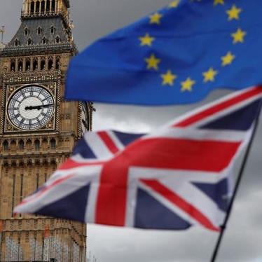 The Union Flag and European Union flag fly in Parliament Square in central London, September 9, 2017.