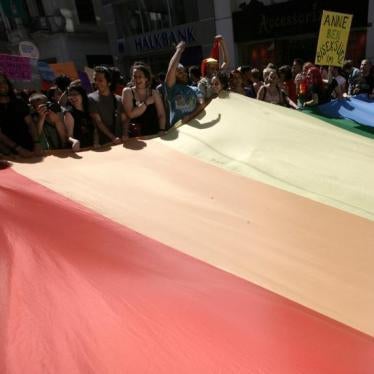 Gay-rights activists take part in the 15th gay pride week parade on the street of Istiklal in Istanbul July 1, 2007.