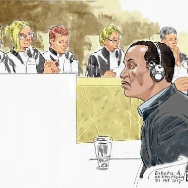A court sketch shows Dutch citizen and former Ethiopian government official Eshetu Alemu attending his trial for war crimes in The Hague, The Netherlands on October 31, 2017. 
