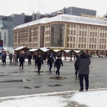Police presence at the peaceful “Voter’s Strike” rally in Tula, Russia on January 28, 2018. At time of photo, approximately 25 people were participating, although the rally had not been given official permission from authorities.