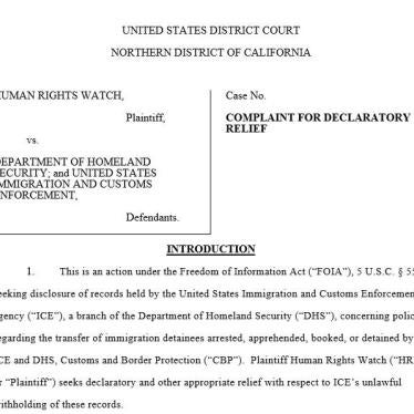 201901us_FOIALawsuit_HRWvDHS+ICE