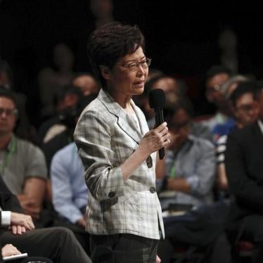 Hong Kong Chief Executive Carrie Lam at community dialogue in Hong Kong