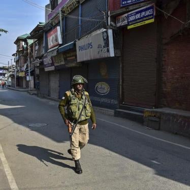 A paramilitary trooper patrols a street during the shutdown.
