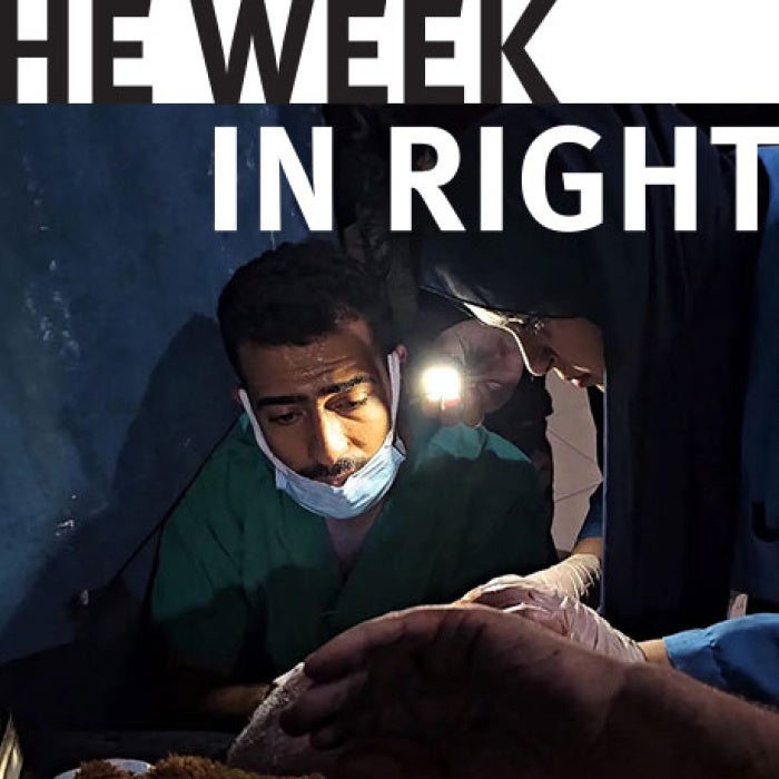 photo of a doctor and nurse in Gaza with The Week in Rights written over it